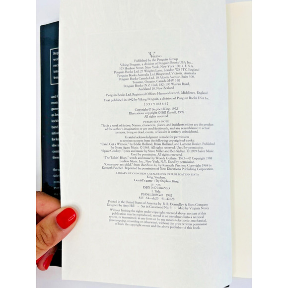 Gerald's Game by Stephen King 1992 HCDJ True 1st Edition Printing Collectible - Picture 2 of 15